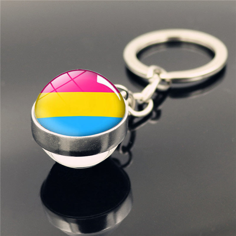 Wholesale Rainbow GayPride Double Sided Glass Ball Pendant Keychains